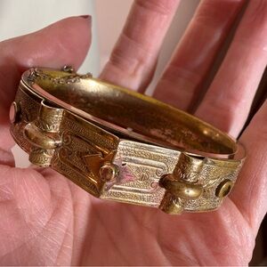 Antique Victorian B&B Rose Gold filled Floral Etched Belt Bangle Bracelet